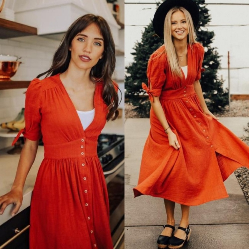 Elegant Red Button-Down Midi Dress